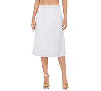 Vlazom Women's Half Slips, Satin Silky Long underskirts for dresses Lace Hem Soft Petticoat for Under Dresses White,L