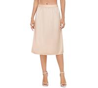Vlazom Women's Half Slips, Satin Silky Long underskirts for dresses Lace Hem Soft Petticoat for Under Dresses Nude,XXL