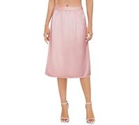 Vlazom Women's Half Slips, Satin Silky Long underskirts for dresses Lace Hem Soft Petticoat for Under Dresses Light Pink,L