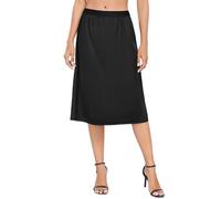 Vlazom Women's Half Slips, Satin Silky Long underskirts for dresses Lace Hem Soft Petticoat for Under Dresses Black,L