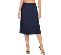 Vlazom Women's Half Slips, Satin Silky Long underskirts for dresses Lace Hem Soft Petticoat for Under Dresses Navy Blue,M
