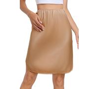 Vlazom Women's Half Slips Soft Satin Lace Underskirt Short Silk Waist Slips Petticoat for Skirts Underdress,Champagne,XXL
