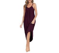 Vlazom Women's Long Nightdress Super Soft Nighties Sexy V-Neck Negligee Full Slip Loose Pleated Women's Nightwear Deep Burgundy,XXL