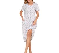 Vlazom Women's Long Nightgown Pleated Casual Nightdress Short Sleeve Soft Nighties Nightwear with Pockets S-XXL