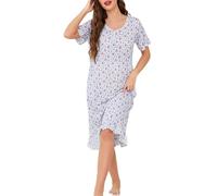Vlazom Women's Long Nightgown V Neck Sleep Shirt Nightdress Jersey Nightshirt for Loungwear Sleepwear with Pockets, Red Flower, XXL