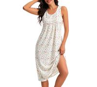 Vlazom Women's Long Nighties Cotton Nightdress Red Yellow Flower,S