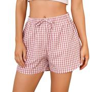 Vlazom Women's Lounge Shorts Cute Plaid Print Sleep Bottoms Boxer Shorts for Sleep Gym Running with Pockets Dusky Pink,XXL