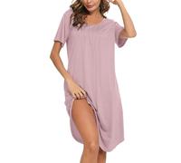 Vlazom Womens Nightdress Soft Pleated Nighties Modal Short Sleeve Nightshirts Nightgown Sleepwear with Pockets,Dusky Pink, L