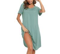 Vlazom Womens Nightdress Soft Pleated Nighties Modal Short Sleeve Nightshirts Nightgown Sleepwear with Pockets,Dusky Green, 3XL