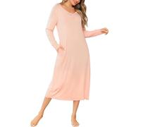 Vlazom Women's Nightgowns Long Sleeves V Neck Button Down Sleep Shirt Soft Nightdress Sleepwear Loungewear, A-Pink,S
