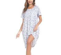 Vlazom Women's Nighties Button Front Long Nightdress Pleated Lace Nightgowns Luxury Soft Touch Nightgshirt with Pockets,Cobalt Blue Flower,3XL