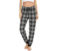 Vlazom Womens Pajama Pants Soft Lounge Plaid Bottoms PJ's Trousers with Pockets for Sleeping Running, A-Black, XXL