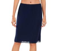 Vlazom Women's Petticoats Lace Hem Short Half Slips Soft Modal Waist Slips A-line Underskirt for Under Dresses Navy,L