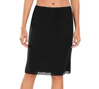 Vlazom Women's Petticoats Lace Hem Short Half Slips Soft Modal Waist Slips A-line Underskirt for Under Dresses Black,XL