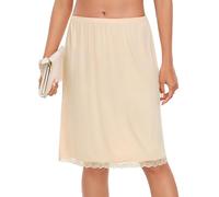 Vlazom Women's Petticoats Lace Hem Short Half Slips Soft Modal Waist Slips A-line Underskirt for Under Dresses Nude,S