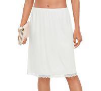 Vlazom Women's Petticoats Lace Hem Short Half Slips Soft Modal Waist Slips A-line Underskirt for Under Dresses White,S