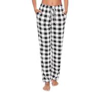 Vlazom Women's Pyjama Bottoms Plaid Sleepwear Lounge Pants Ladies Nightwear PJS Trousers with Pockets, Style C-black, M