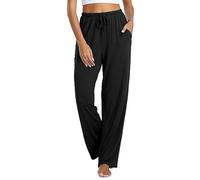 Vlazom Women's Pyjama Bottoms Soft Casual Pants Sleeping Lounge Trouser with Pockets Drawstring A-Black,XXL