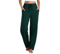 Vlazom Women's Pyjama Bottoms Soft Casual Pants Sleeping Lounge Trouser with Pockets Drawstring A-Dark Green,S