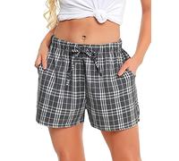 Vlazom Women's Pyjama Shorts Cotton Sleeping Bottoms Plaid Lounge Shorts for Home Yoga Gym Running with Pockets,C-black,XXL