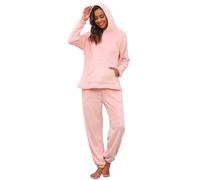Vlazom Womens Pyjamas Set, Soft 2 Peices Warm Fleece Hooded Pyjamas for Ladies PJs Sets Sleepwear with Pockets Drawstring A-Pink,XL