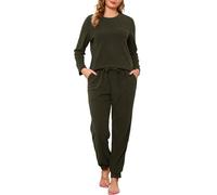 Vlazom Womens Pyjamas Sets Fuzzy Fleece Pj's Set Long Sleeve Jogger Lounge Sets Super Soft & Thick Sleepwear with Pockets for Winter Army Green,L