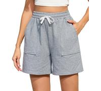 Vlazom Women's Running Shorts Soft Cotton Activewear Shorts Lounge Bottoms with Pockets Drawstring for Running Gym Lounge Light Grey,S