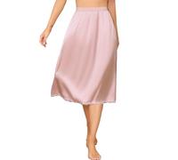 Vlazom Women's Satin Half Slips Lace Long Underskirt Soft Waist Slips for Under Dresses Long Skirt Petticoat,Light Pink,XXL