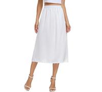 Vlazom Women's Satin Half Slips Lace Long Underskirt Soft Waist Slips for Under Dresses Long Skirt Petticoat,White,XL