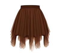 Vlazom Women's Tulle Tutu Skirts A-line Dance Skirts Rockabilly Underskirt Petticoat Music Festivals, Carnivals, Holiday Parade, Halloween Brown, S-M