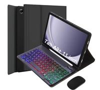 VLEAQC Keyboard Case for Samsung Galaxy Tab A9+/A9 Plus 11 Inch 2023 (SM-X210/X216/X218), Detachable Color Backlit Bluetooth Keyboard and Mouse, Slim Lightweight Stand Cover with Pen Holder,Black