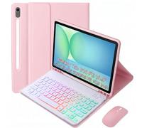 VLEAQC Keyboard Case for Samsung Galaxy Tab S10 FE 10.9"/S10 Lite 5G 2025/S9 FE 10.9 Inch/S9 11 Inch 2023, Mouse and Detachable Bluetooth Backlit Keyboard, Lightweight Cover with Pen Holder (Pink)
