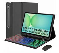 VLEAQC Keyboard Case for Samsung Galaxy Tab S10 FE 10.9"/S10 Lite 5G 2025/S9 FE 10.9 Inch/S9 11 Inch 2023, Mouse and Detachable Bluetooth Backlit Keyboard, Lightweight Cover with Pen Holder (Black)
