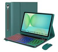 VLEAQC Keyboard Case for Samsung Galaxy Tab S10 FE/S10 Lite/S9 FE 10.9″ 2025/Galaxy Tab S9 11 Inch 2023, Mouse and Detachable Bluetooth Backlit Keyboard, Lightweight Cover with Pen Holder (Green)