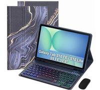 VLEAQC Keyboard Case for Samsung Galaxy Tab S10 FE/S10 Lite/S9 FE 10.9″ 2025/Galaxy Tab S9 11 Inch 2023, Mouse and Detachable Bluetooth Backlit Keyboard, Folio Cover with Pen Holder (Black Marble)