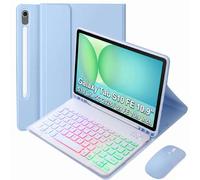VLEAQC Keyboard Case for Samsung Galaxy Tab S10 Lite/S10 FE/S9 FE 10.9" 2025 & S9 11" 2023, Detachable 3-Zone 7-Color Backlit Keyboard, Wireless Mouse, Folio Cover, Pen Holder (Light Purple)