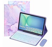 VLEAQC Keyboard Case for Samsung Galaxy Tab S10 Lite/S10 FE/S9 FE 10.9" 2025 & S9 11" 2023, Detachable 3-Zone 7-Color Backlit Keyboard, Wireless Mouse, Folio Cover, Pen Holder (PurpleMarble)
