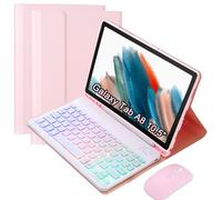 VLEAQC Keyboard Case with Mouse for Samsung Galaxy Tab A8 10.5" 2022 (SM-X200/X205/X207), Backlit Detachable Lightweight Keyboard, Multi-Angle Stand Case with Pencil Holder (Pink)