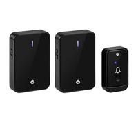 Vlectro Extra Loud Doorbell - Wireless Battery Operated 2 Receiver - Black Wireless Doorbell, Long Range, Easy Mounting - Door Bell for Deaf People, UPVC Doors and Hard of Hearing - (2, Black)