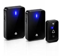 Vlectro Extra Loud Wireless Doorbell - Battery Operated Door Bell with LED Indicator, Long Range, Waterproof Button, Plug-in Receivers, Flashing Visual Alert, Home or Office - (2, Black)