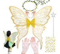 VLEDARLING Fairy Wings for Adult Women Kids Girls, Butterfly Wings for Adult Women Girls Halloween Christmas Costume Sparkle Angel Wings Dress Up Party Favor (Gold)