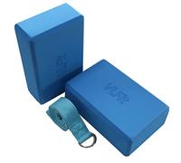 VLFit Set of 2 Hi-Density Yoga Blocks with Yoga D Ring Cotton Stretch Strap - Choice of Colour