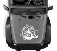 VLFLG Car Decal Compass with Mountain, Hood Sticker Waterproof Vinyl, Car Side Decal and Graphic, Compass Hood Decal for RV Truck SUV, Car Exterior Decoration 1 PCS, White