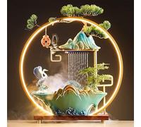 VLFLG Crane Tabletop Water Fountains, Indoor Waterfall with LED Light, Zen Decor for Meditation with Mist, Japanese Decor with Fake Plants, Feng Shui Decor for Good Luck Wealth