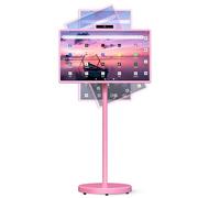 VLH 32 Inch Portable Smart TV, 1080P Touchscreen Android 15 Monitor on Wheels, 5MP Camera, 4-6H Battery, 8+128GB Storage, Voice/Airmouse Remote Control, Rotatable Display for Home/Office/Outdoor