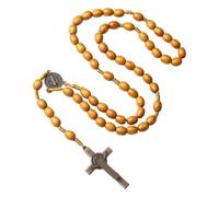 VlHpnpe Handcrafted Wood Bead Vintage Rosary Necklace for Religious Prayer Including 8mm 10mm Beads and 5.2cm Pendant Wood Beads