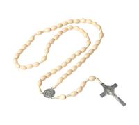 VlHpnpe Handcrafted Wood Bead Vintage Rosary Necklace for Religious Prayer Including 8mm 10mm Beads and 5.2cm Pendant Wood Beads
