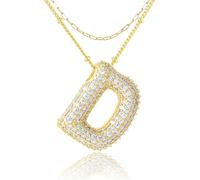 VLIEGEN 14k Gold Plated Bubble Letter Necklace Layered Necklaces for Women Dainty Cubic Zirconia Alphabet Balloon Initial Necklace Personalized Necklace Jewelry Gift Pendant D
