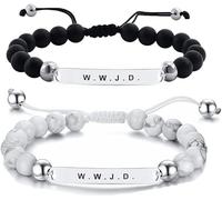 VLIEGEN WWJD Bracelets Adjustable Woven Rope Bracelets Natural Stone Bracelets Stainless Steel Bracelets Inspirational Bracelets Woven Wristbands Gift for Women Men, Common, Stainless Steel, beaded