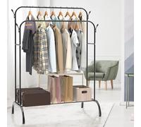 Vlihapy Double Hanging Clothing Rail, Black Metal Rack with Coats Hooks, Bottom Rack, Shoe Rack, Storage Shelves, Wardrobe Clothes Rails For Bedroom Office Shop, 110cm x 55cm x 150cm